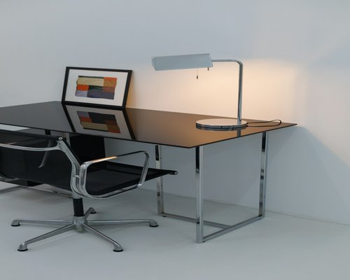 ergonomic desk setup with warm ambient lighting